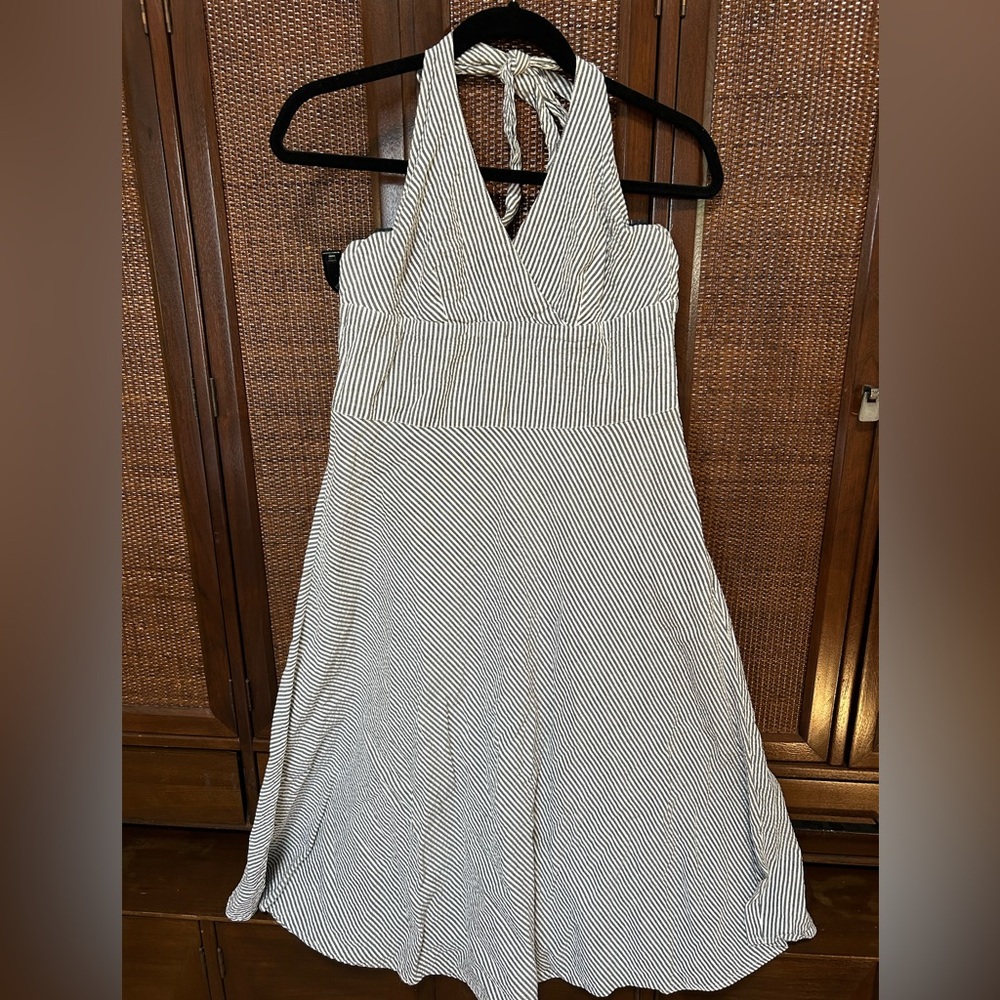 Y2K 2007 H&M Seersucker Halter-neck A-Line Sundress